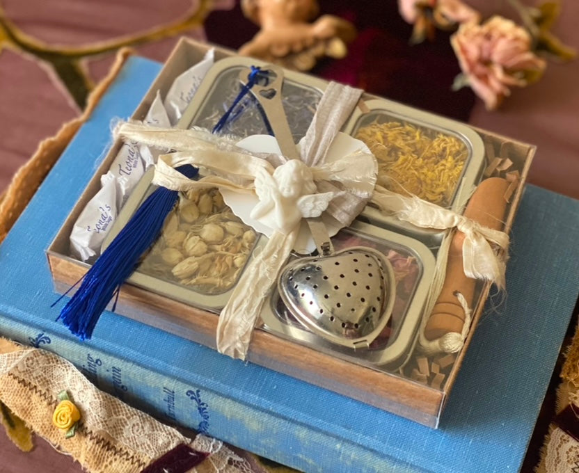 Primary Color Inspired Tea Gift Set: Blue Cornflower, Marigold Flower, Jasmine Rosebud, & Rose Petal Teas