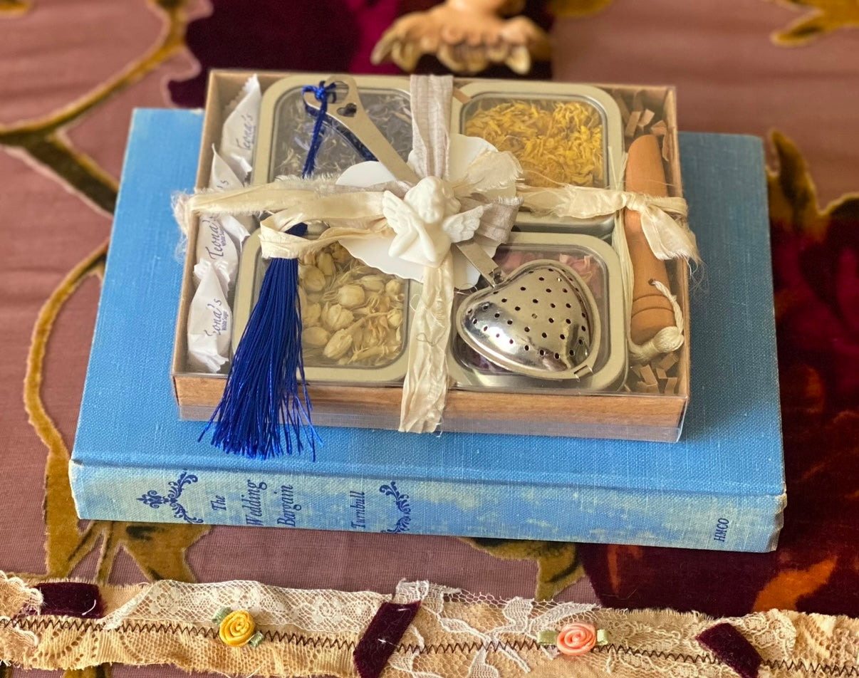 Primary Color Inspired Tea Gift Set: Blue Cornflower, Marigold Flower, Jasmine Rosebud, & Rose Petal Teas
