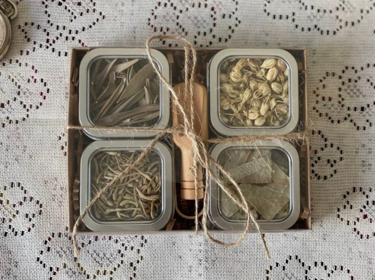 Tea Set: Eucalyptus Leaf, Jasmine Flower Buds, Honey Suckle, & Lotus Leaf Teas