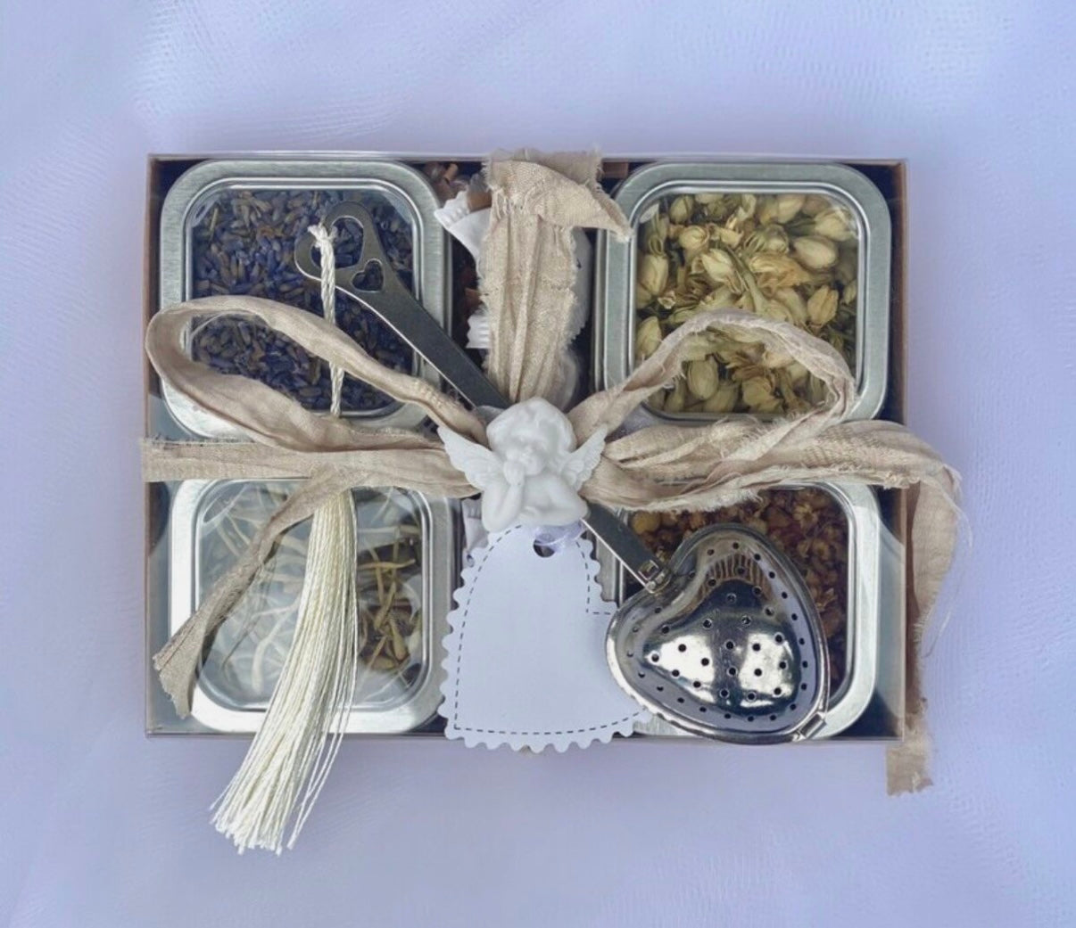 Deluxe Tea Gift Set: Lavender Flower, Jasmine Flower Bud, Honey Suckle, & Chamomile Flower Teas