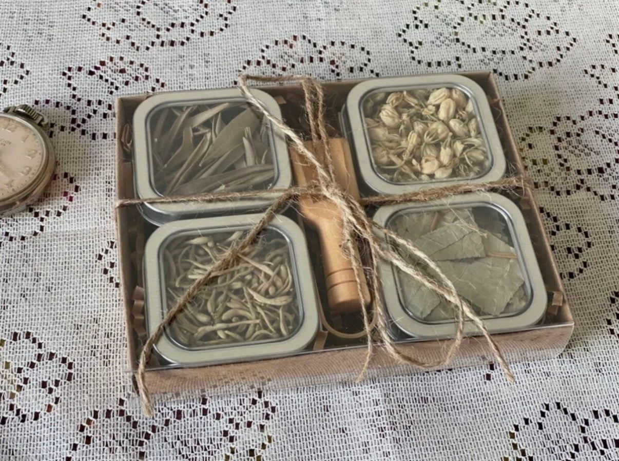 Tea Set: Eucalyptus Leaf, Jasmine Flower Buds, Honey Suckle, & Lotus Leaf Teas
