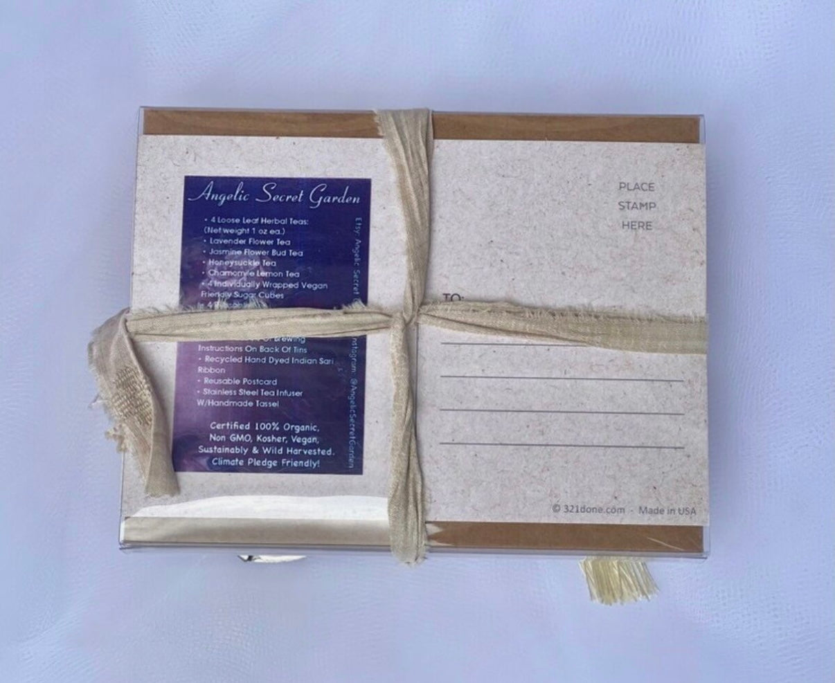 Deluxe Tea Gift Set: Lavender Flower, Jasmine Flower Bud, Honey Suckle, & Chamomile Flower Teas
