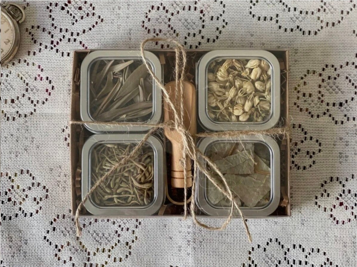 Tea Set: Eucalyptus Leaf, Jasmine Flower Buds, Honey Suckle, & Lotus Leaf Teas