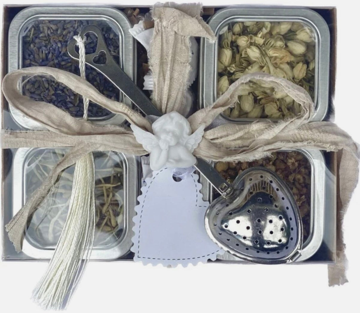 Deluxe Tea Gift Set: Lavender Flower, Jasmine Flower Bud, Honey Suckle, & Chamomile Flower Teas