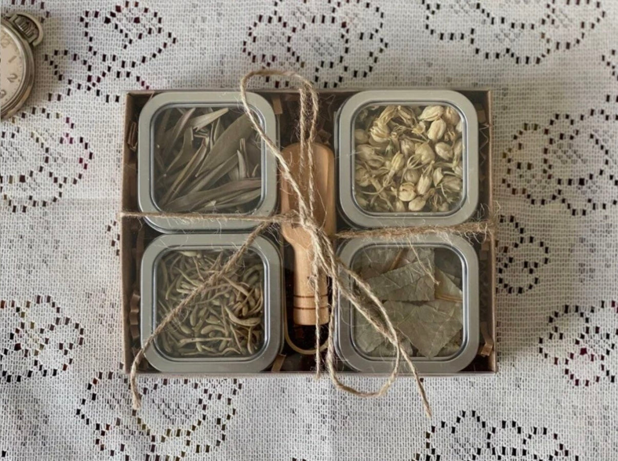 Tea Set: Eucalyptus Leaf, Jasmine Flower Buds, Honey Suckle, & Lotus Leaf Teas